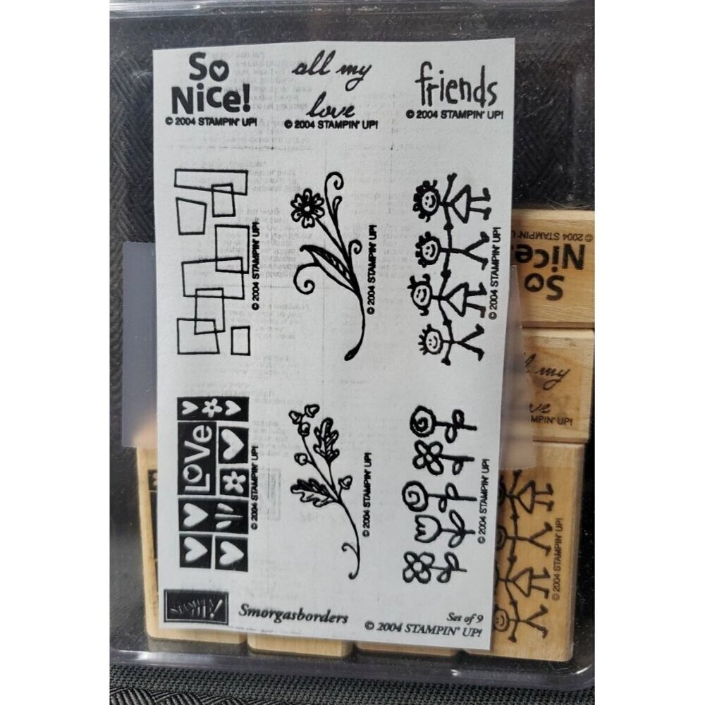 Vintage Stampin Up 2004 Smorgasbord 9 Stamp Set in Plastic Case